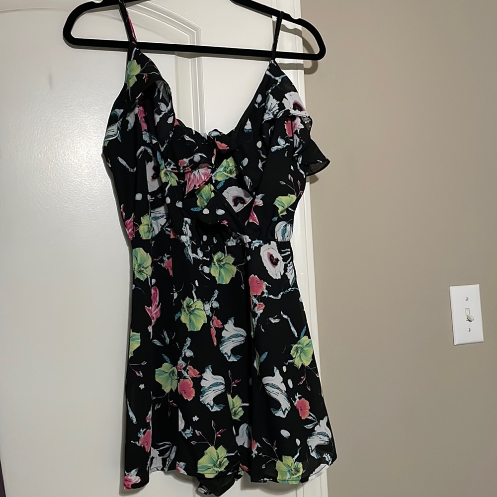 Black floral cut out back romper